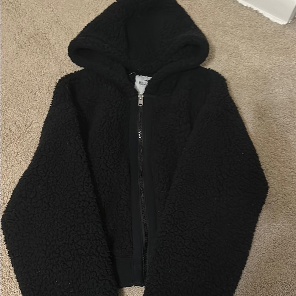 Black Cropped Sherpa Hoodie